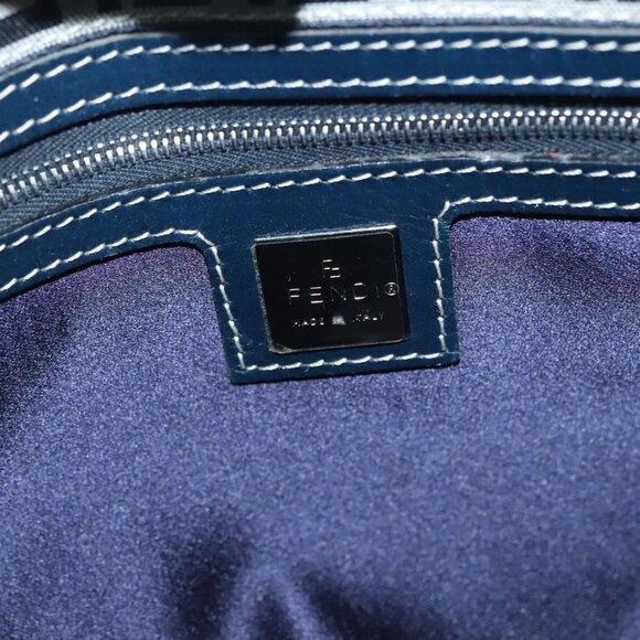FENDI Zucchino Canvas Mamma Baguette Shoulder Bag Navy Silver Auth 142298 - Picture 10 of 16
